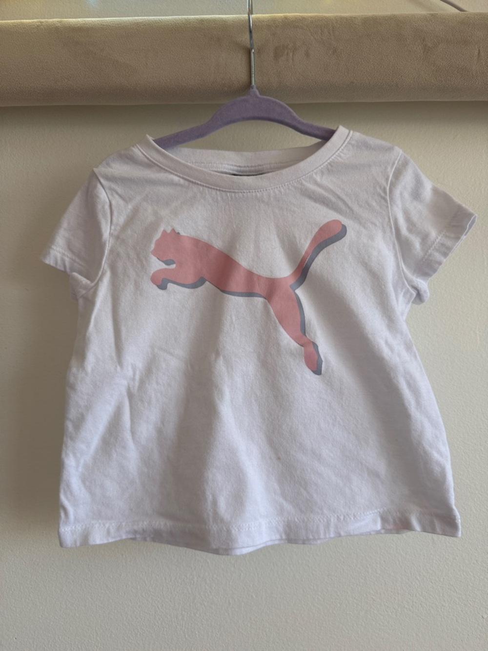 Puma White Tee with Pink Puma Logo